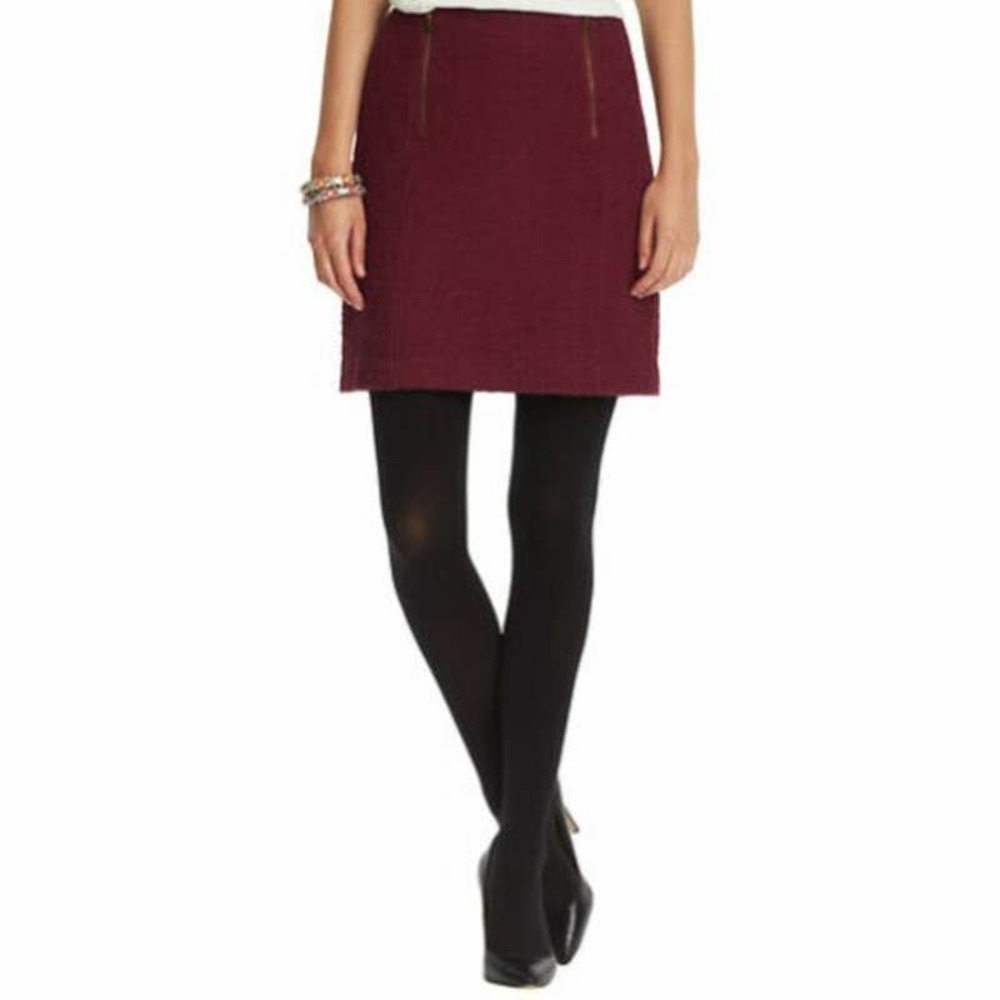 LOFT NWT Burgundy Wine Zipper Tweed Mini Skirt Size 10